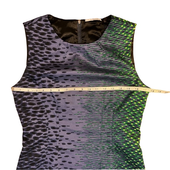 T Tahari Dress S 8 Purple, Blue, Navy, Green Sheath Patterned Professional Work - Picture 10 of 15